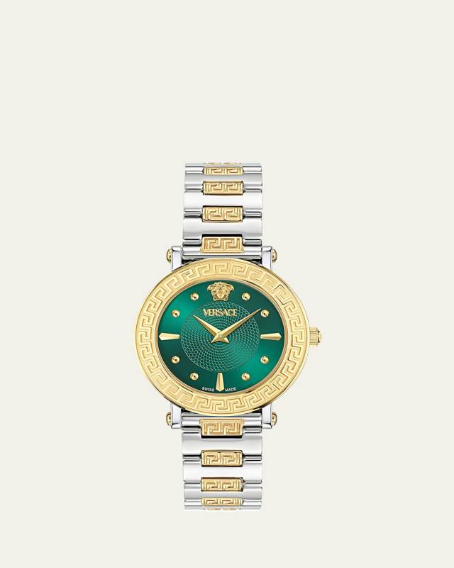 35mm Greca Sphere Watch with Bracelet Strap, Two Tone/Green